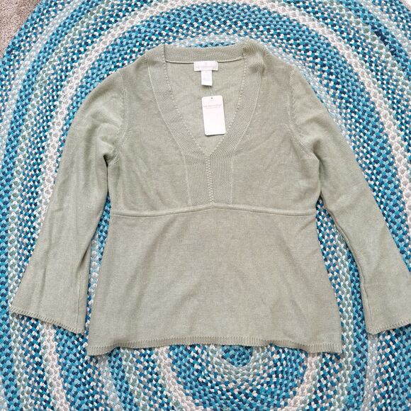 Soft Sourroundings Silk Cashmere Green Flare V Neck Tunic Sweater Women’s 1x NWT - Picture 3 of 7
